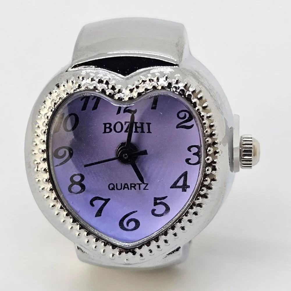 LOVE‎ Ring Watch Women Analog Purple Dial Quartz Watch Stretch Band Finger Watch